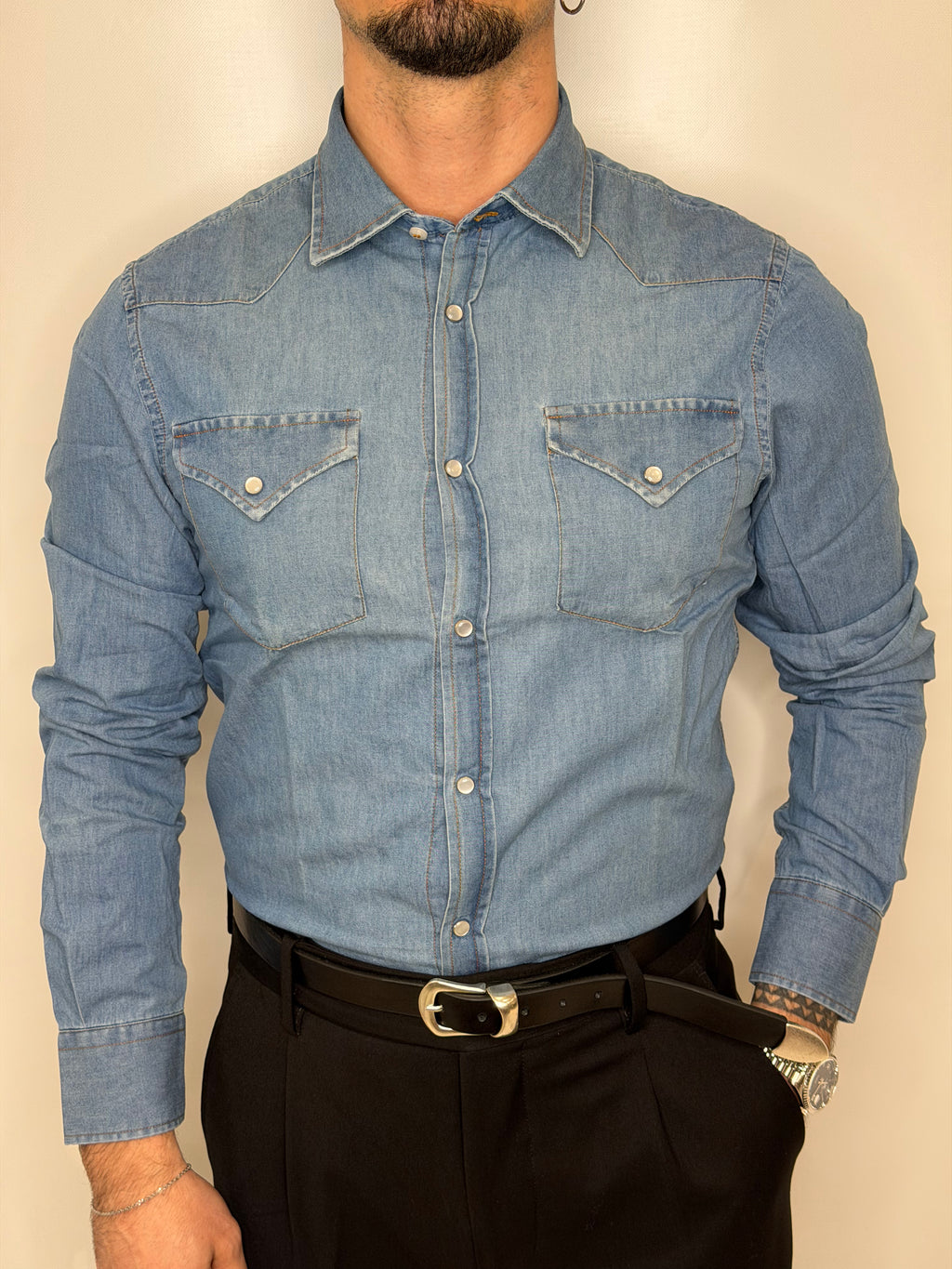 Camicia Jeans Madreperla Lavaggio chiaro