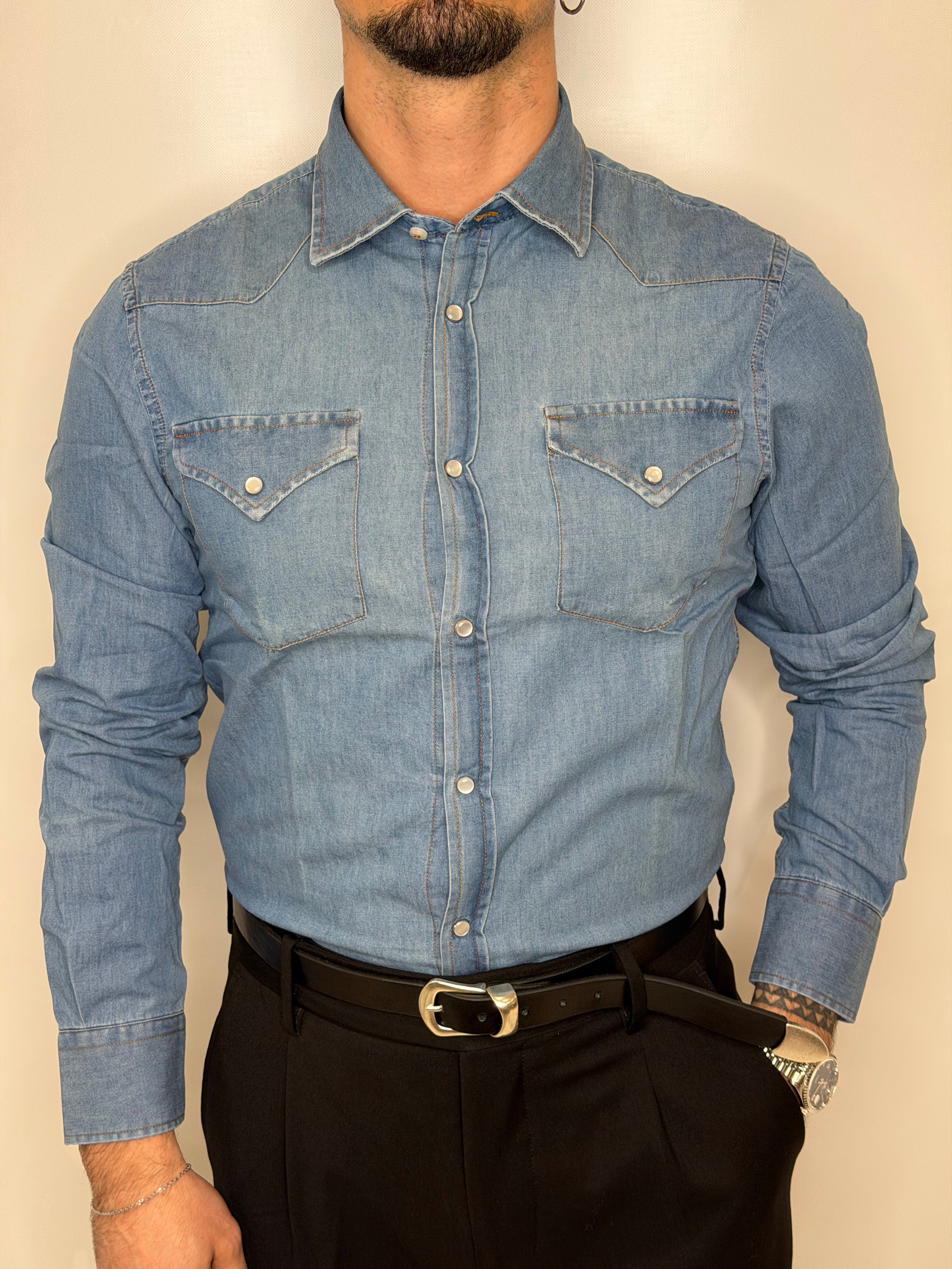Camicia Jeans Madreperla Lavaggio chiaro