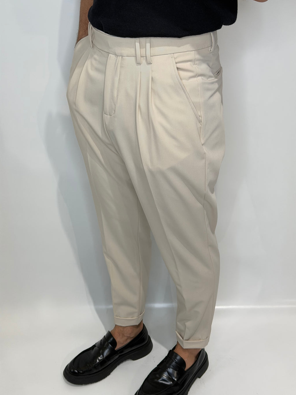 Pantalone Doppia Pence Beige Estivo