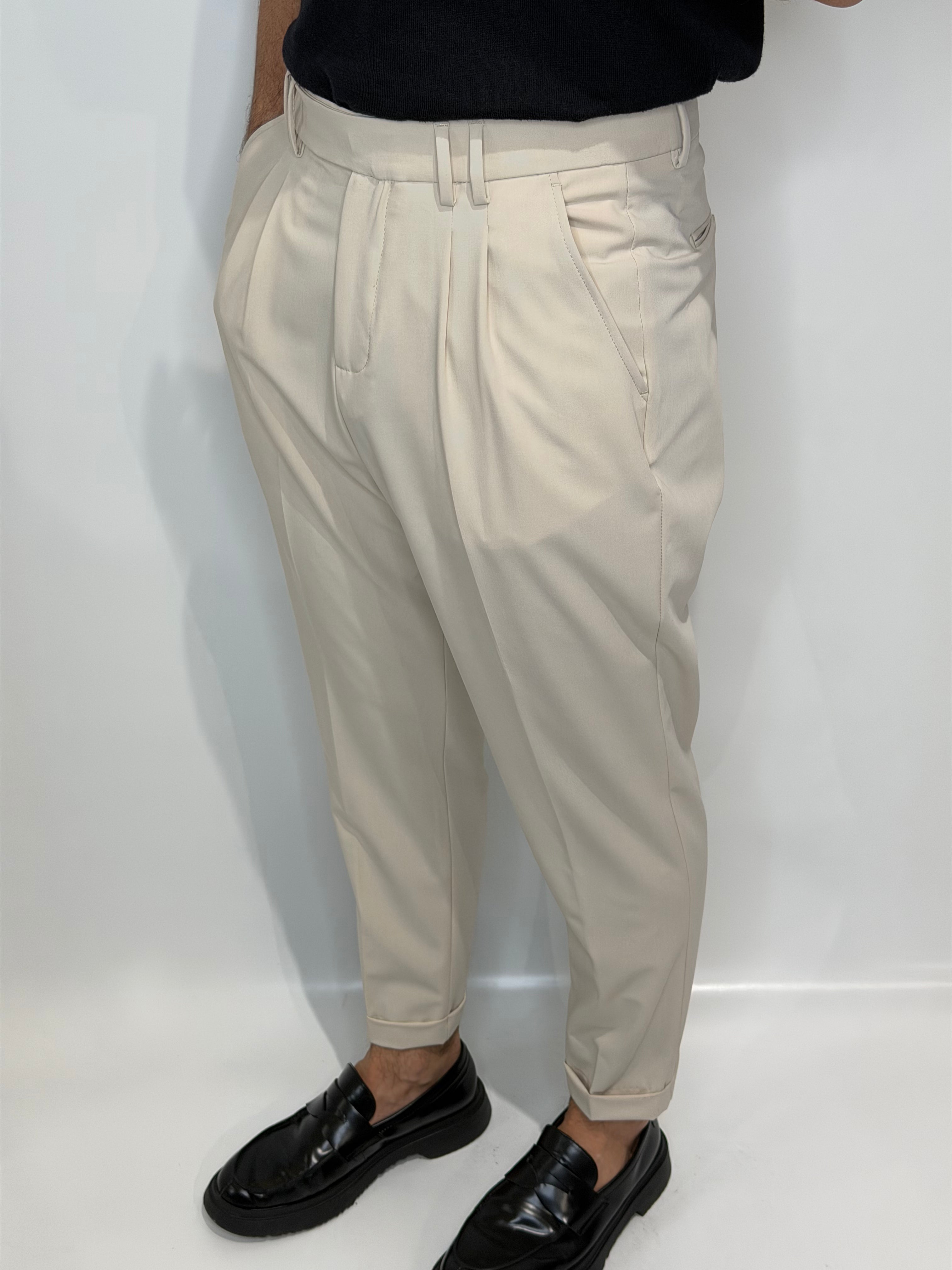 Pantalone Doppia Pence Beige Estivo