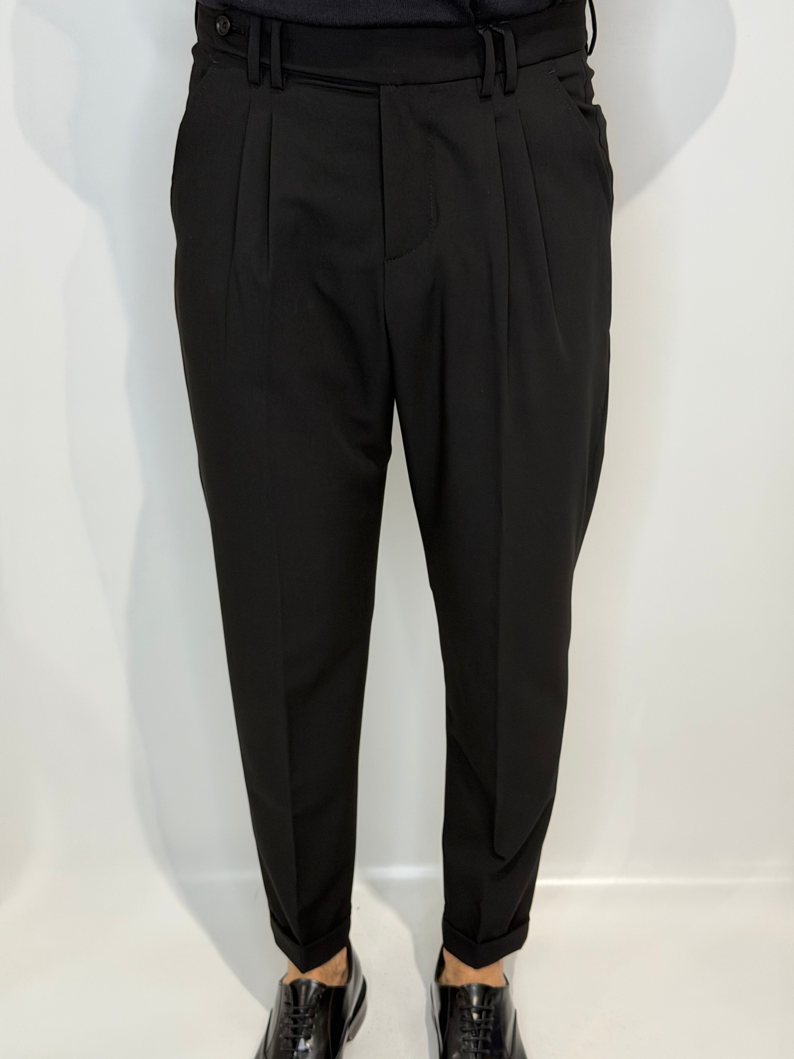 Pantalone Doppia Pence Nero Estivo