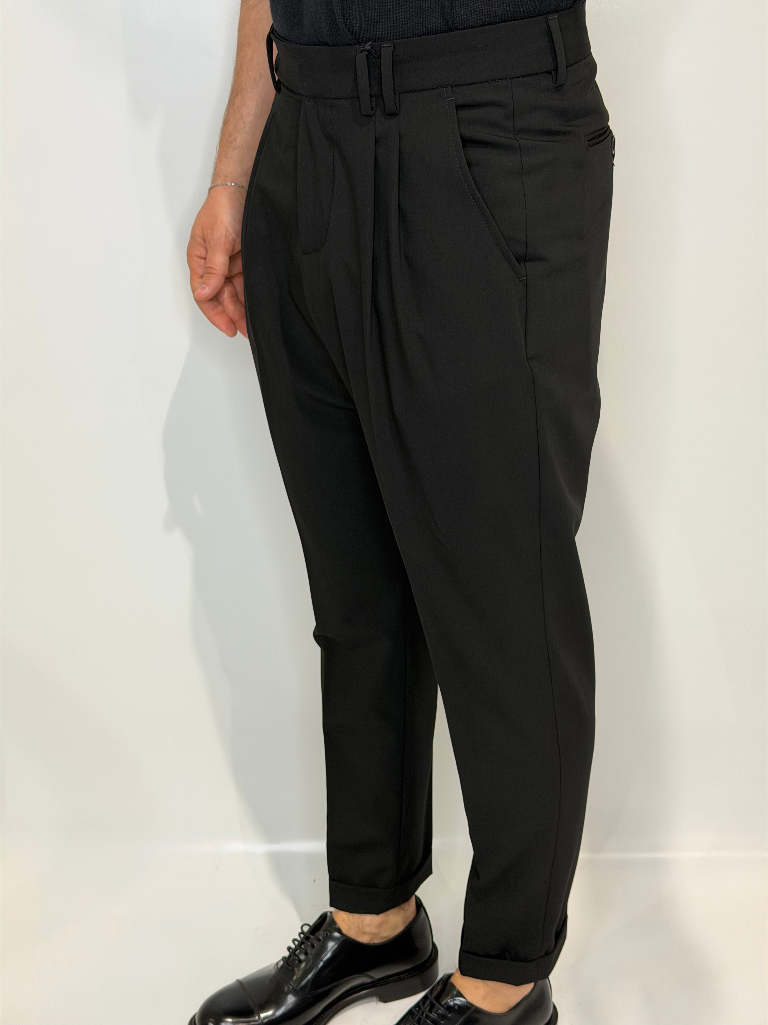 Pantalone Doppia Pence Nero Estivo