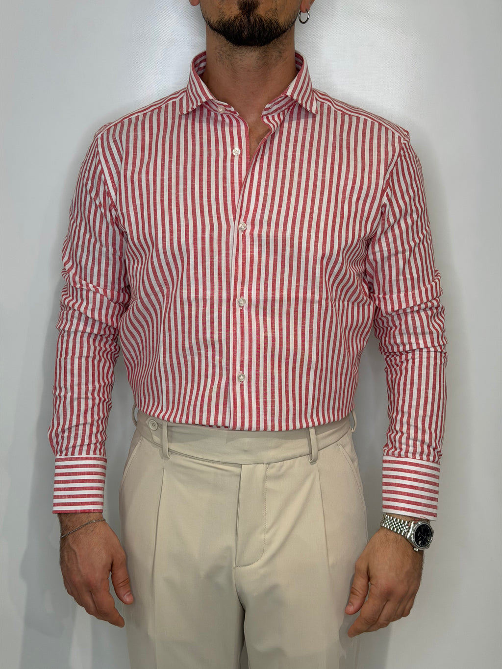 Camicia Lino Riga Rossa