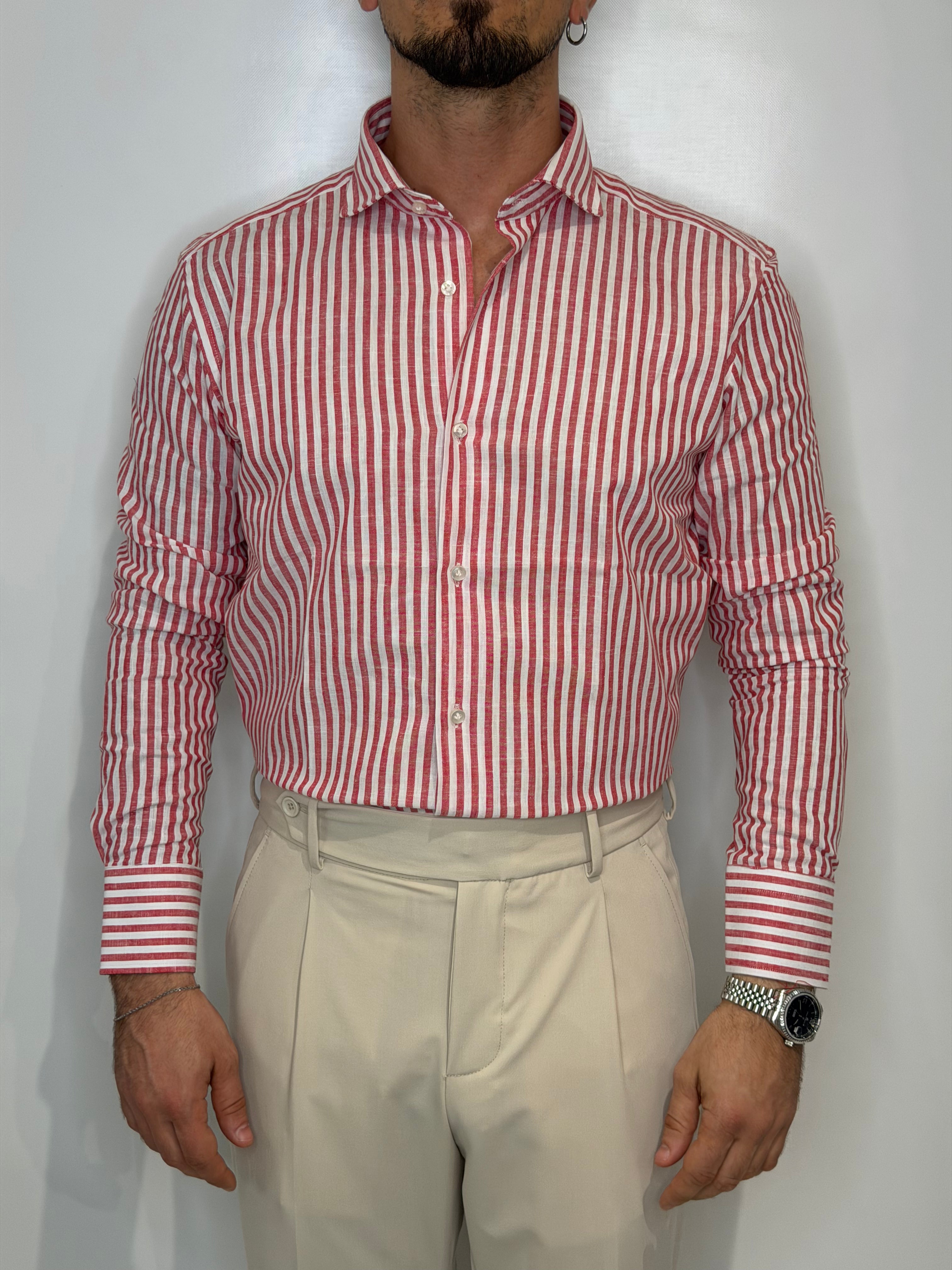 Camicia Lino Riga Rossa