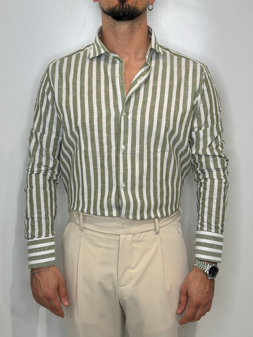 Camicia Lino Riga Doppia Oliva