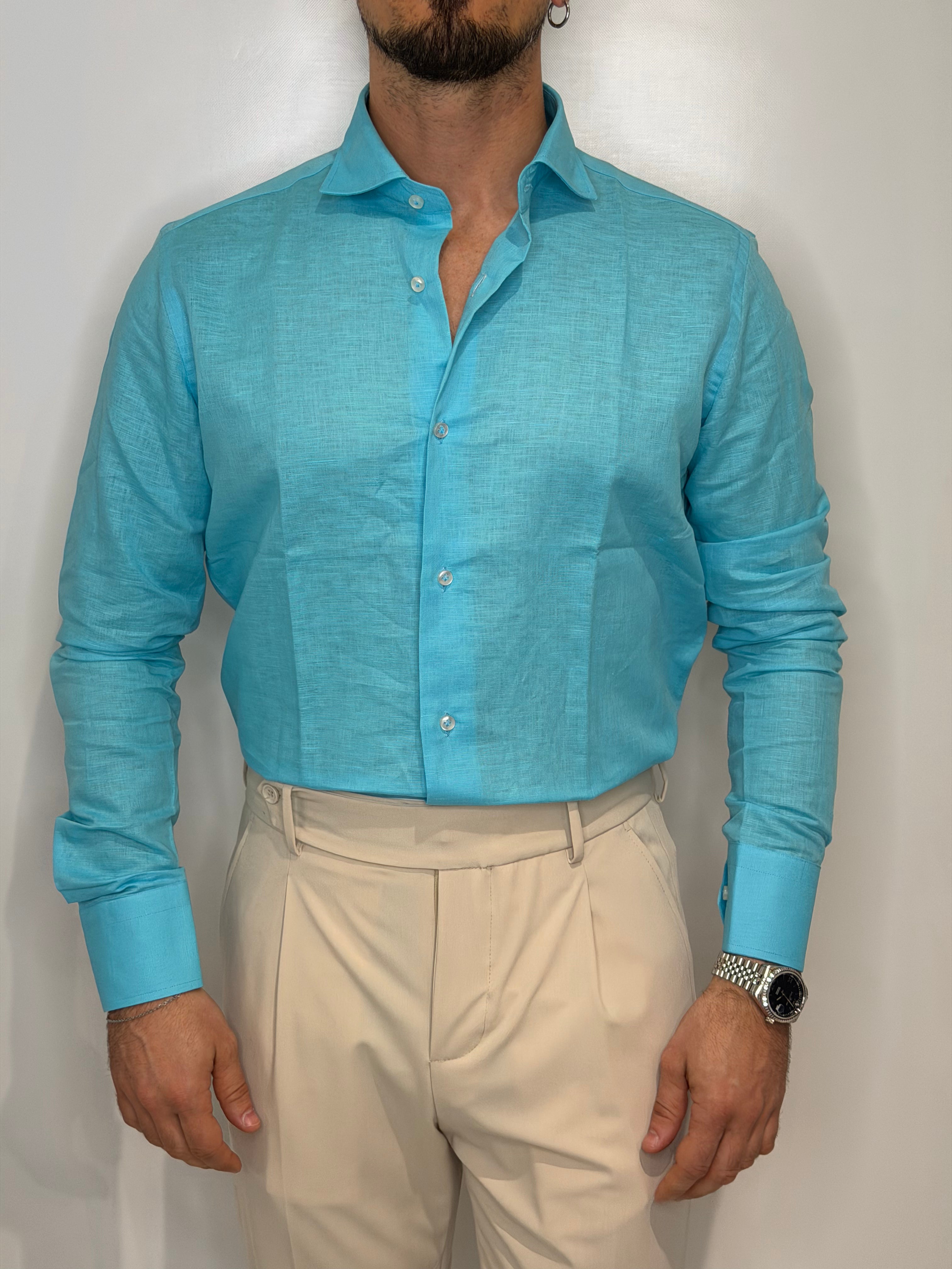 Camicia Lino Turchese