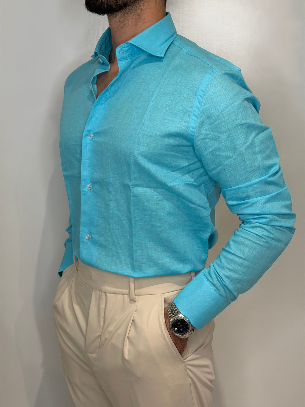 Camicia Lino Turchese
