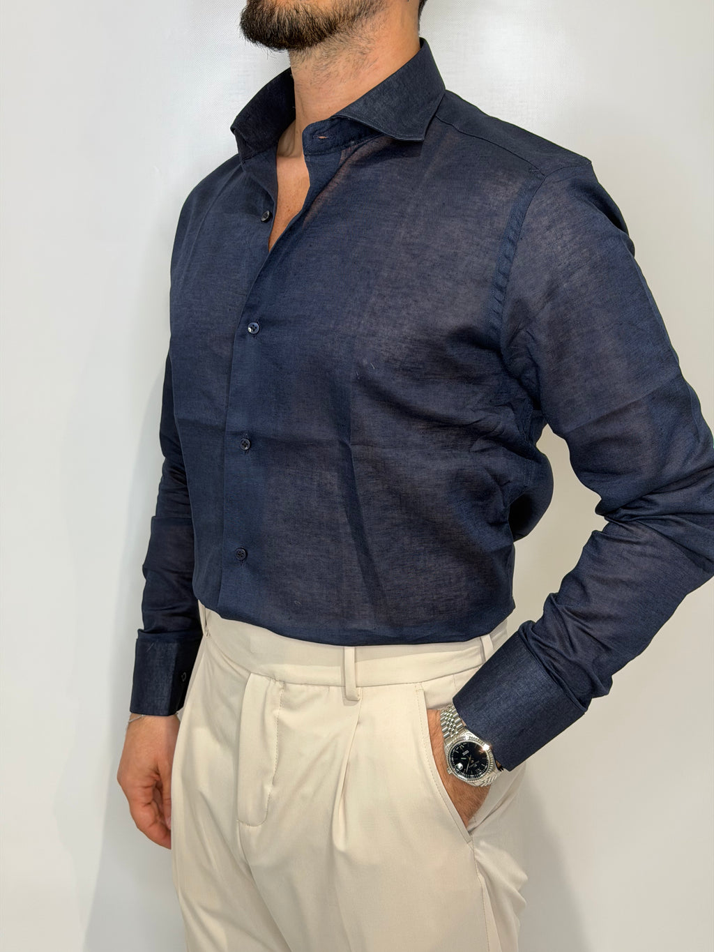 Camicia Lino Blu Midnight